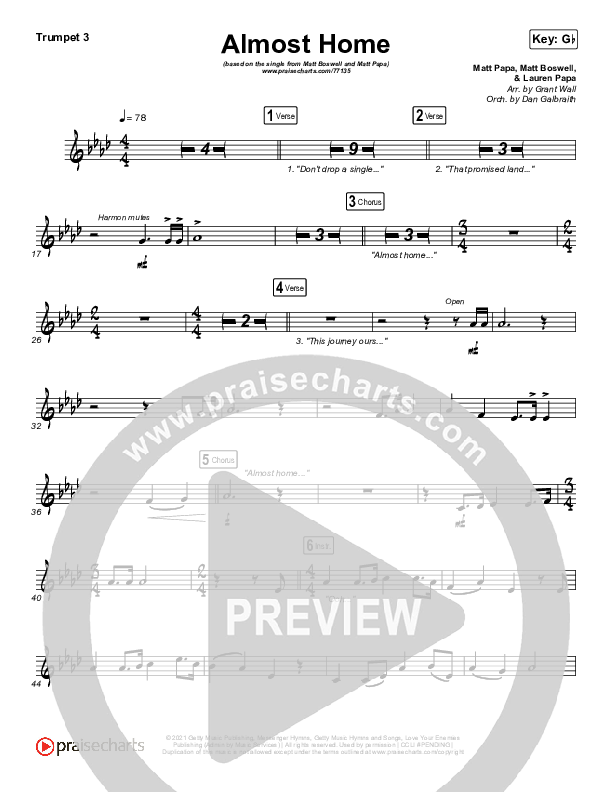 Almost Home Trumpet 3 (Matt Papa / Matt Boswell / Keith & Kristyn Getty / Shane & Shane)