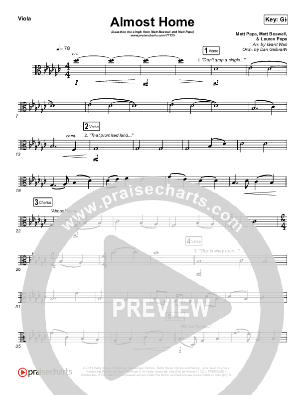 Almost Home Viola (Matt Papa / Matt Boswell / Keith & Kristyn Getty / Shane & Shane)