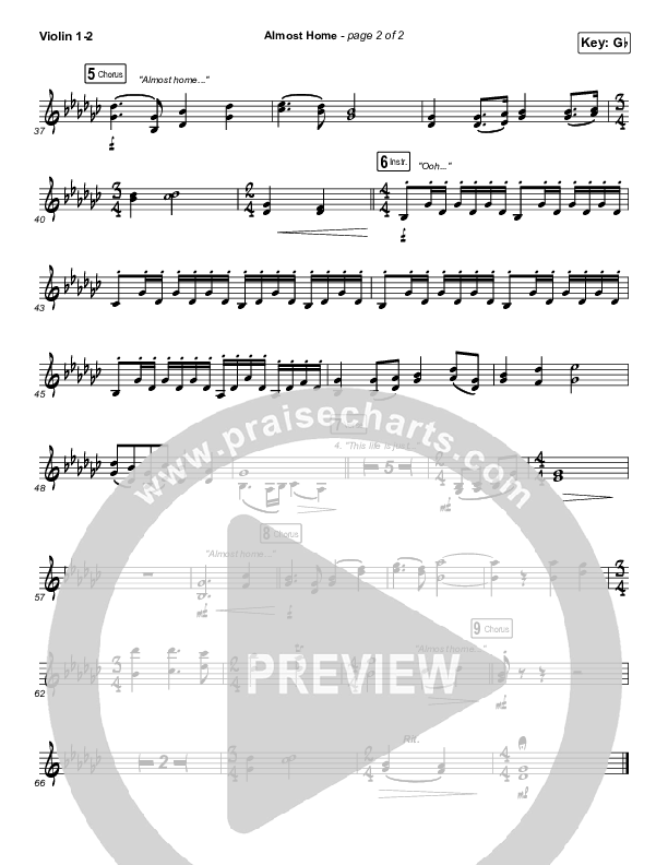 Almost Home Violin 1/2 (Matt Papa / Matt Boswell / Keith & Kristyn Getty / Shane & Shane)