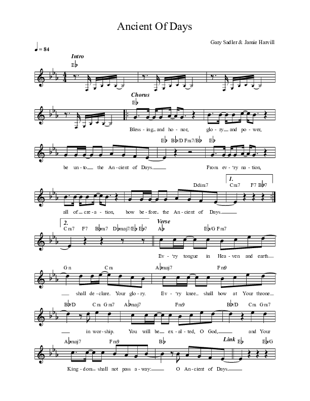 Ancient Of Days Lead Sheet Melody (REVERE)