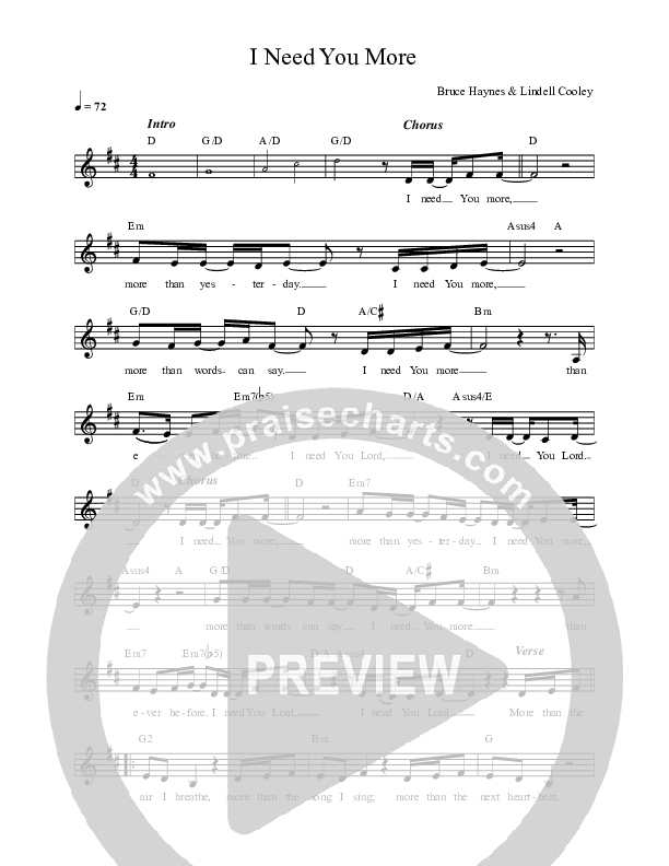 I Need You More Lead Sheet Melody (REVERE)