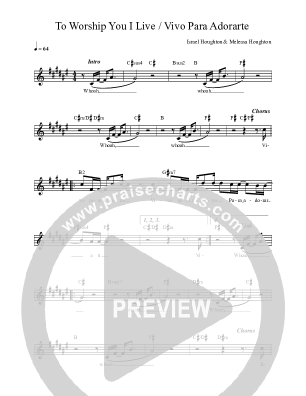 To Worship You I Live / Vivo Para Adorarte Lead Sheet Melody (REVERE)