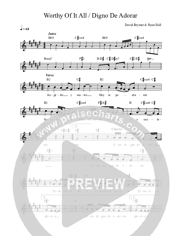 Worthy Of It All / Digno De Adorar Lead Sheet Melody (REVERE)