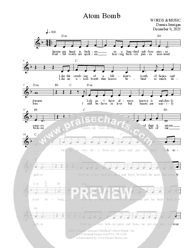 Atom Bomb Lead Sheet Melody (Dennis Jernigan)