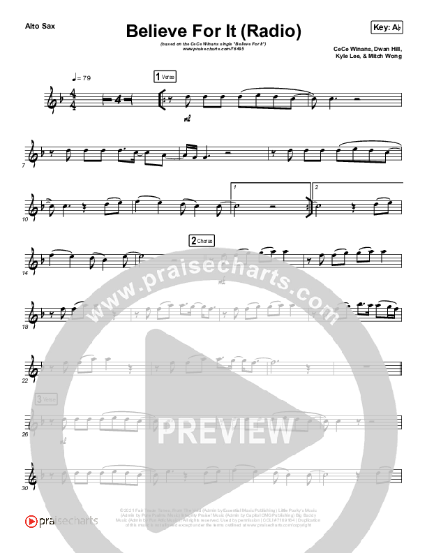 Believe For It (Instrument Solo) Alto Sax Solo (CeCe Winans)