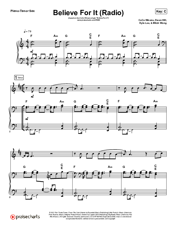 Believe For It (Instrument Solo) Piano/Tenor Sax (CeCe Winans)