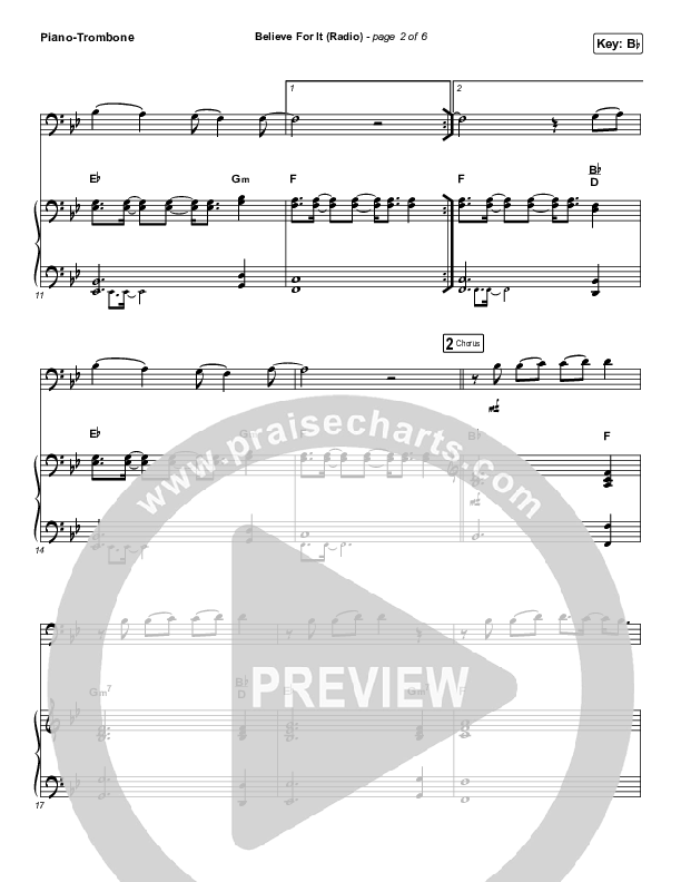 Believe For It (Instrument Solo) Piano/Trombone (CeCe Winans)