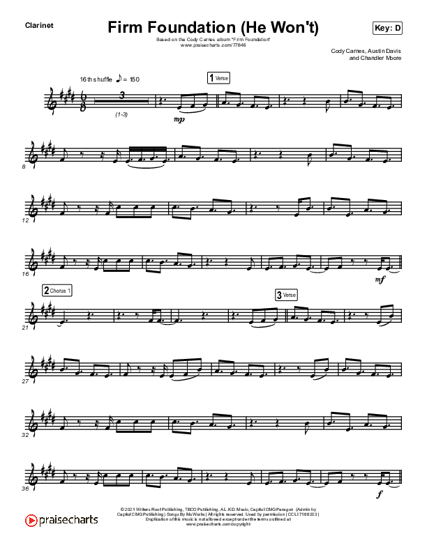 Firm Foundation (He Won't) (Instrument Solo) Clarinet Solo (Cody Carnes)