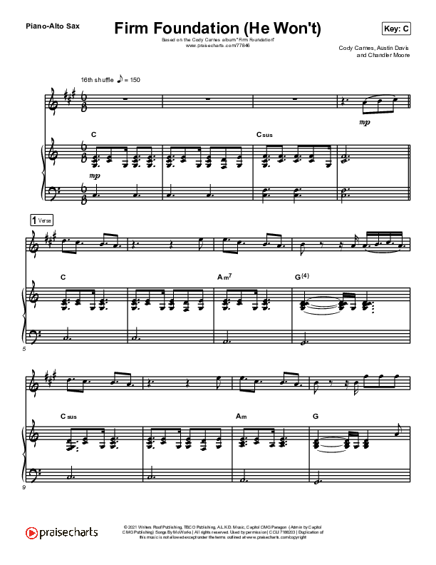 Firm Foundation (He Won't) (Instrument Solo) Alto Sax & Piano (Cody Carnes)