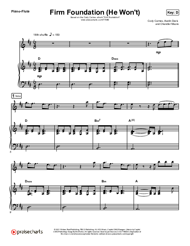 Firm Foundation (He Won't) (Instrument Solo) Piano/Flute (Cody Carnes)