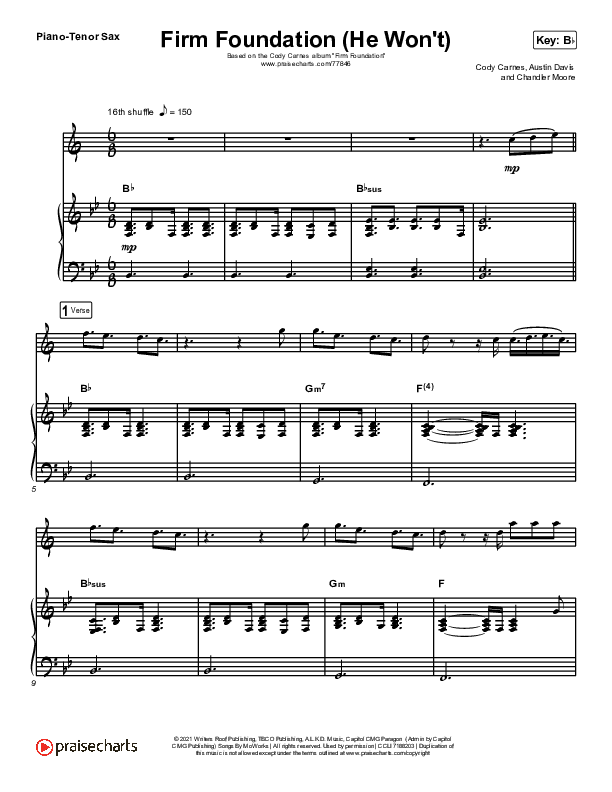 Firm Foundation (He Won't) (Instrument Solo) Tenor Sax & Piano (Cody Carnes)