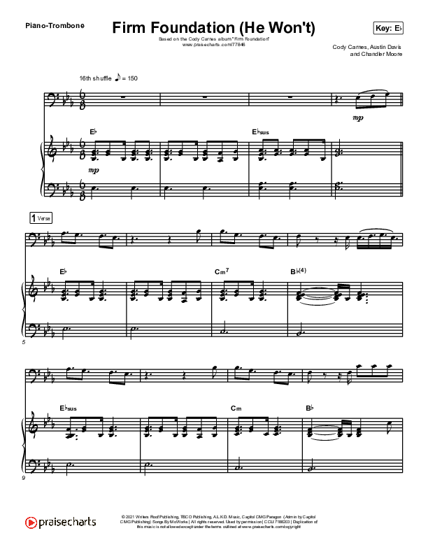 Firm Foundation (He Won't) (Instrument Solo) Piano/Trombone (Cody Carnes)