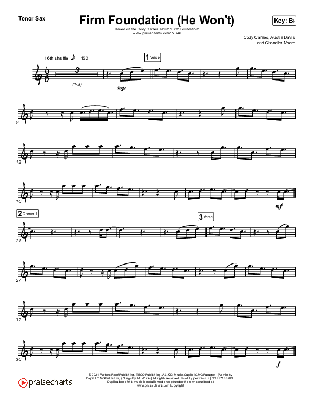 Firm Foundation (He Won't) (Instrument Solo) Tenor Sax Solo (Cody Carnes)