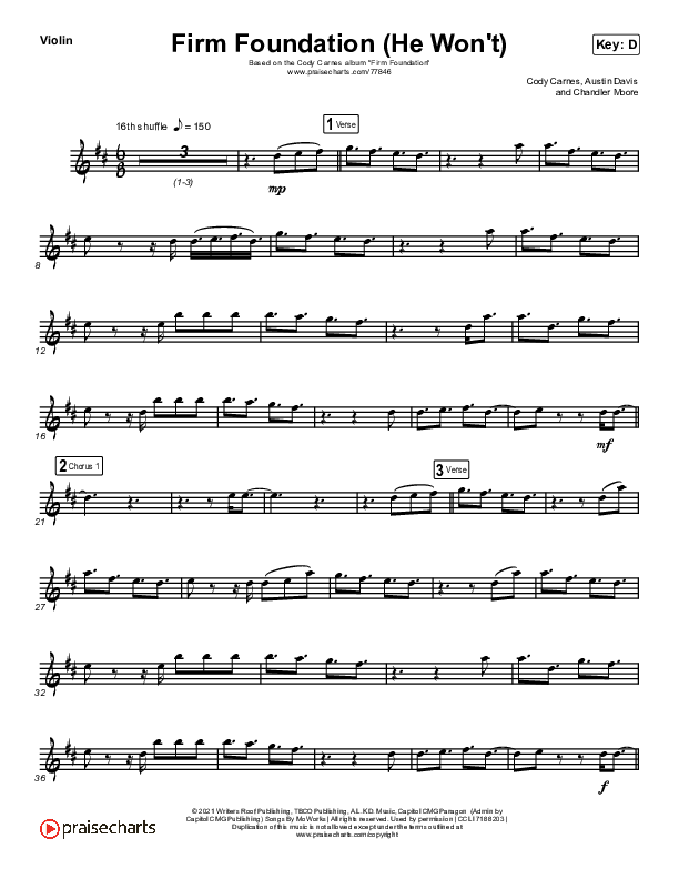 Firm Foundation (He Won't) (Instrument Solo) Violin Solo (Cody Carnes)
