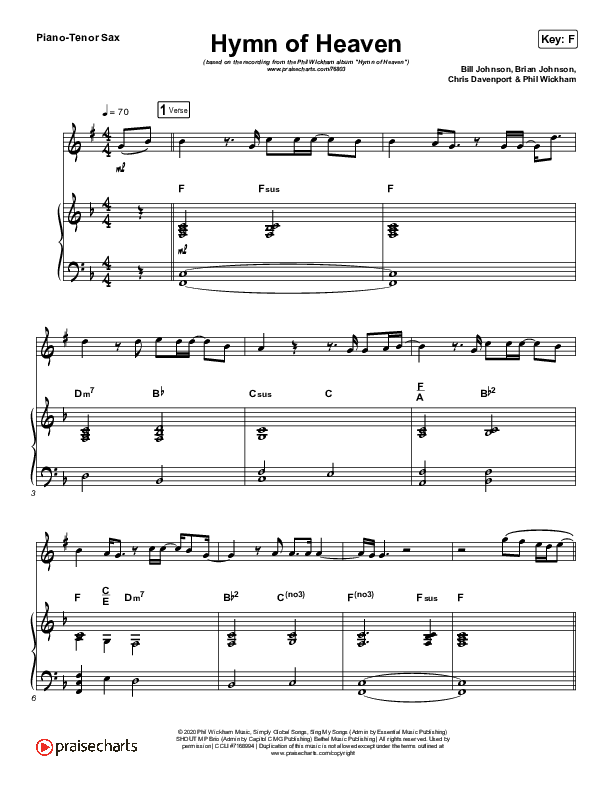 Hymn Of Heaven (Instrument Solo) Piano/Tenor Sax (Phil Wickham)