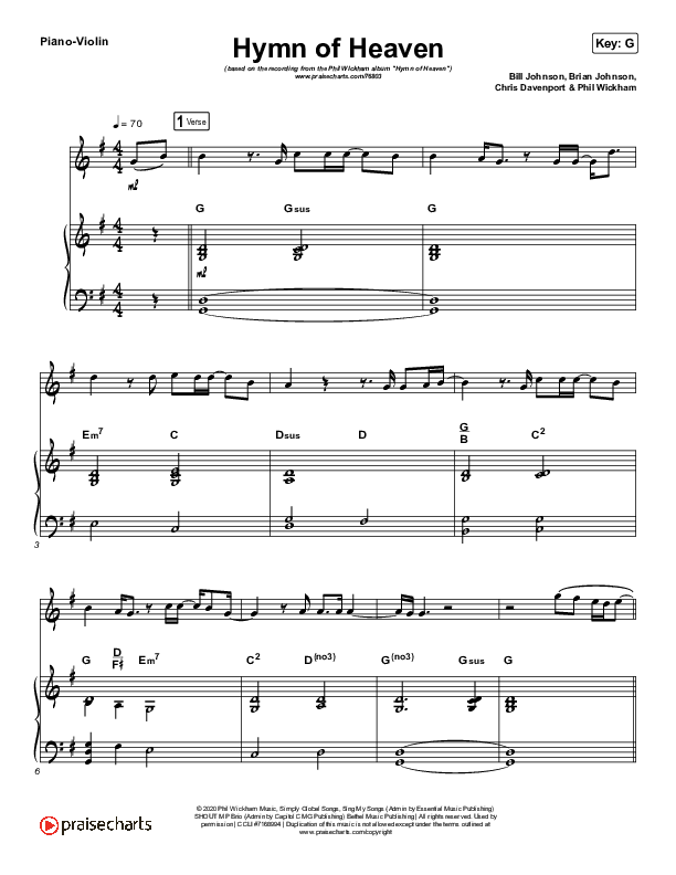 Hymn Of Heaven (Instrument Solo) Piano/Violin (Phil Wickham)