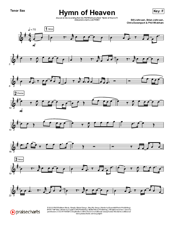 Hymn Of Heaven (Instrument Solo) Tenor Sax Solo (Phil Wickham)