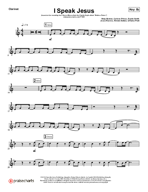 I Speak Jesus (Instrument Solo) Clarinet Solo (Charity Gayle / Steven Musso)