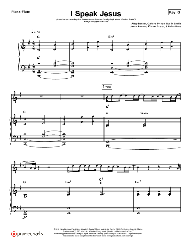I Speak Jesus (Instrument Solo) Flute & Piano (Charity Gayle / Steven Musso)