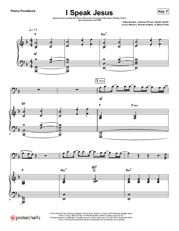 I Speak Jesus (Instrument Solo) Piano/Trombone (Charity Gayle / Steven Musso)