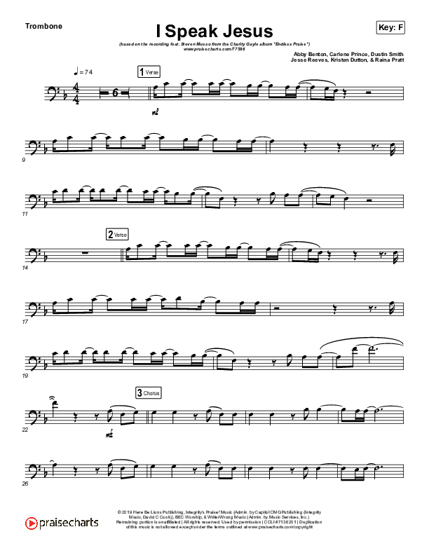 I Speak Jesus (Instrument Solo) Trombone Solo (Charity Gayle / Steven Musso)