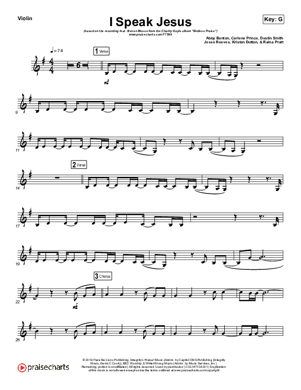 I Speak Jesus (Instrument Solo) Violin Solo (Charity Gayle / Steven Musso)