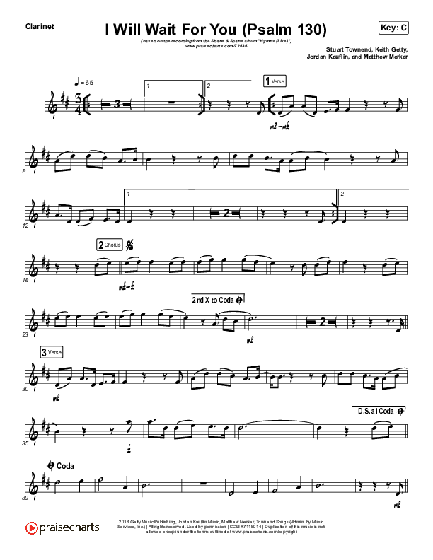 I Will Wait For You (Psalm 130) (Instrument Solo) Clarinet Solo (Shane & Shane)