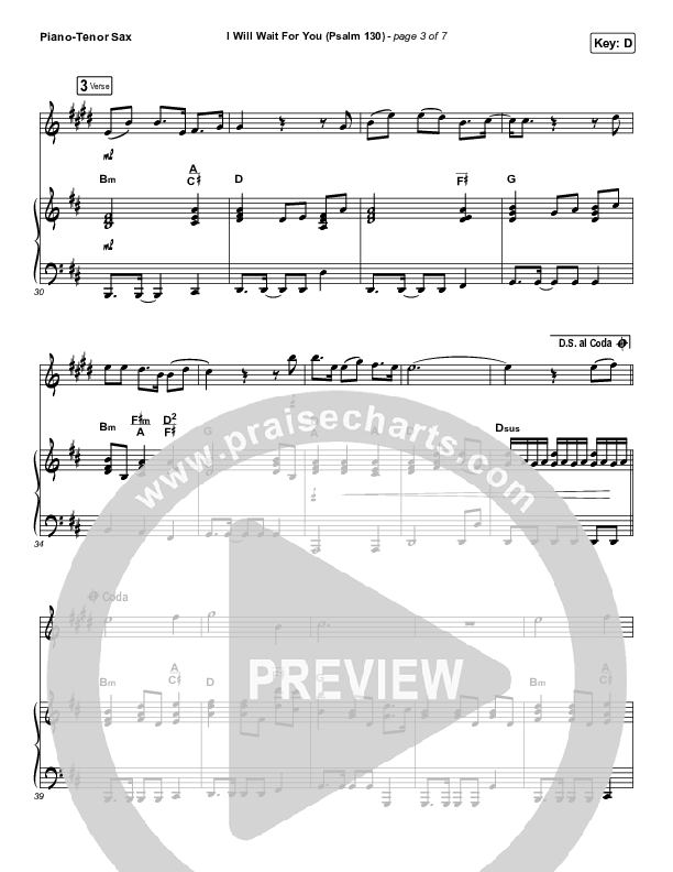 I Will Wait For You (Psalm 130) (Instrument Solo) Tenor Sax & Piano (Shane & Shane)