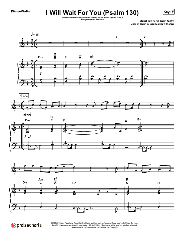 I Will Wait For You (Psalm 130) (Instrument Solo) Piano/Violin (Shane & Shane)