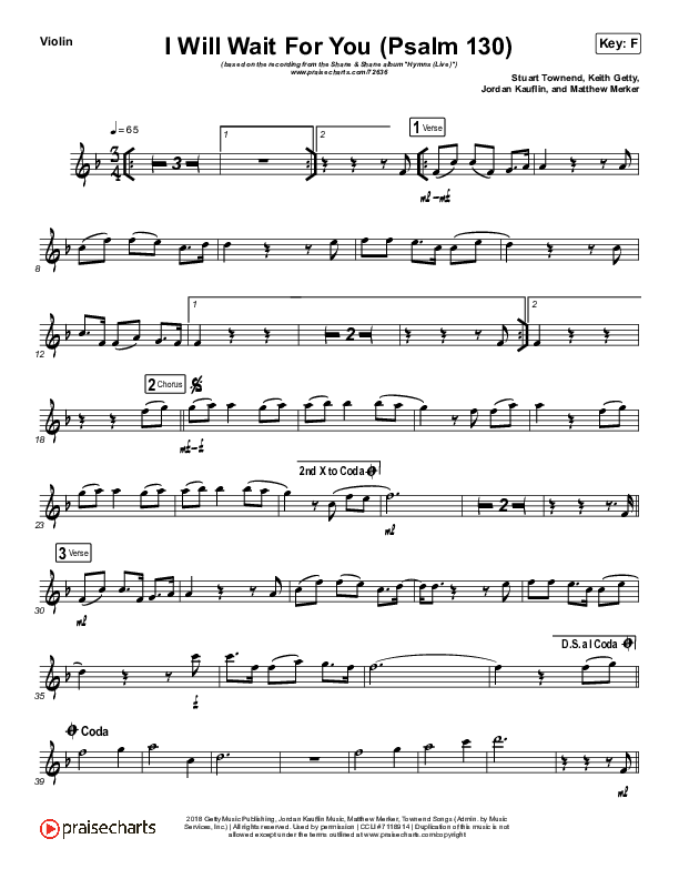 I Will Wait For You (Psalm 130) (Instrument Solo) Violin Solo (Shane & Shane)