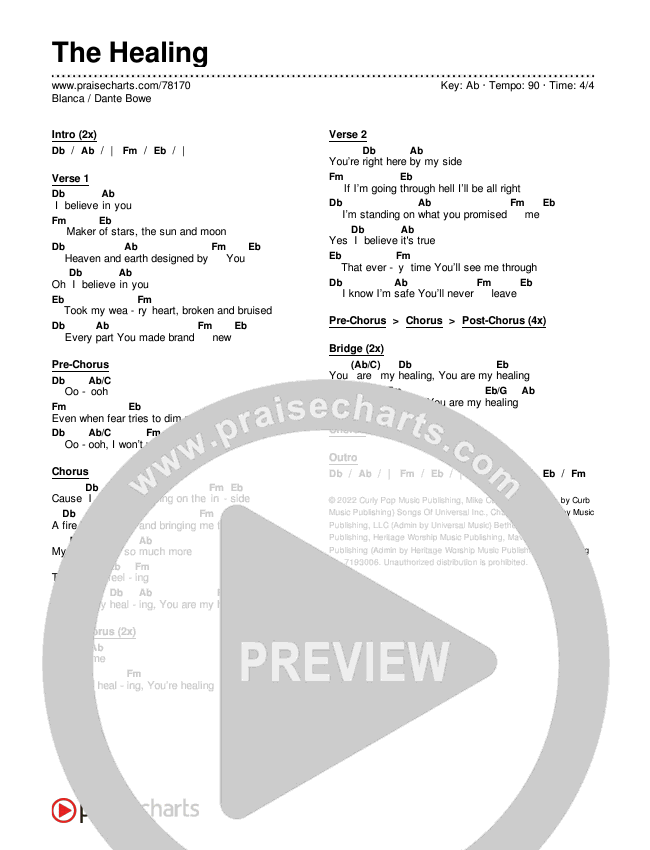 The Healing Chords & Lyrics (Blanca / Dante Bowe)