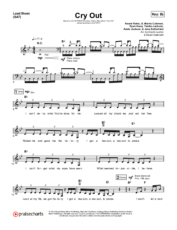 Cry Out Lead Sheet (SAT) (ReFRESH Worship / Naomi Raine)