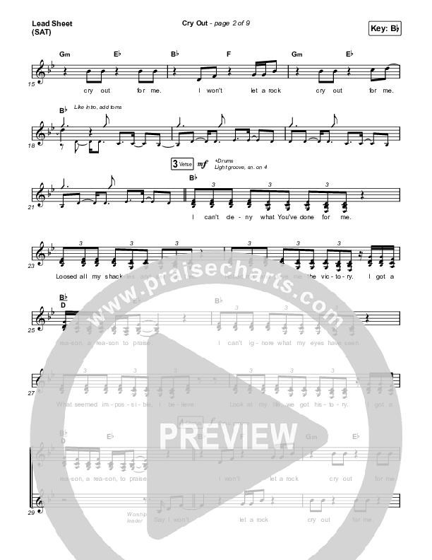 Cry Out Lead Sheet (SAT) (ReFRESH Worship / Naomi Raine)