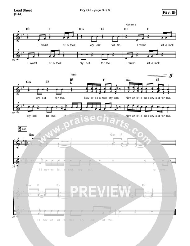 Cry Out Lead Sheet (SAT) (ReFRESH Worship / Naomi Raine)