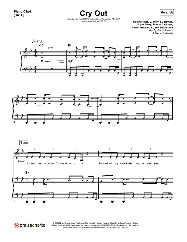 Cry Out Piano/Vocal Pack (ReFRESH Worship / Naomi Raine)