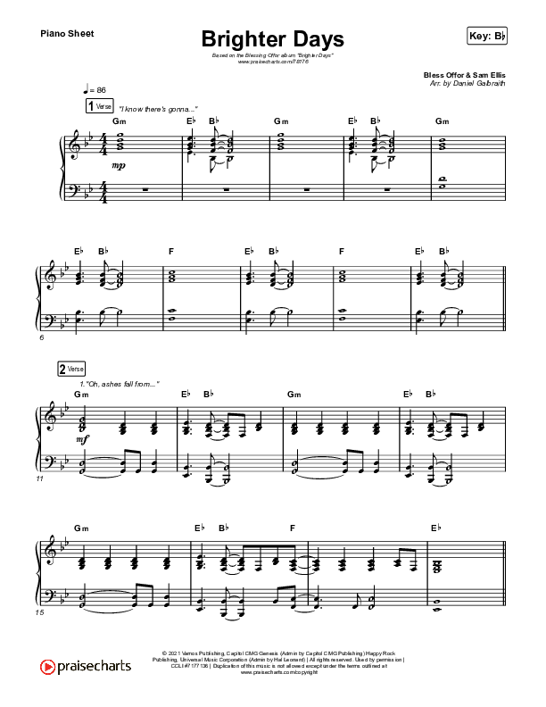 Brighter Days Piano Sheet (Blessing Offor)