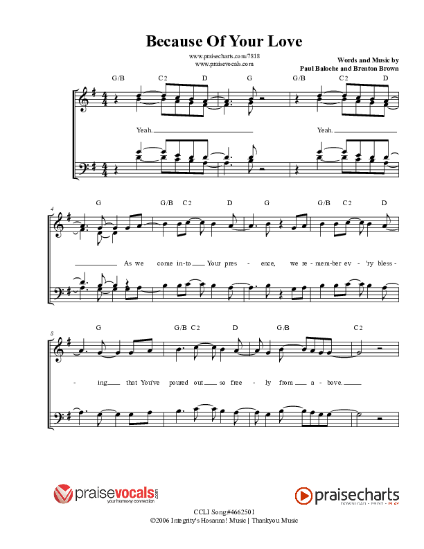 Because Of Your Love Lead Sheet (PraiseVocals)