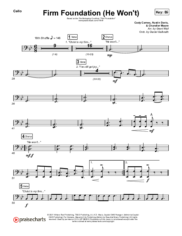 Firm Foundation (He Won't) (Live) Cello (The Belonging Co / Cody Carnes)