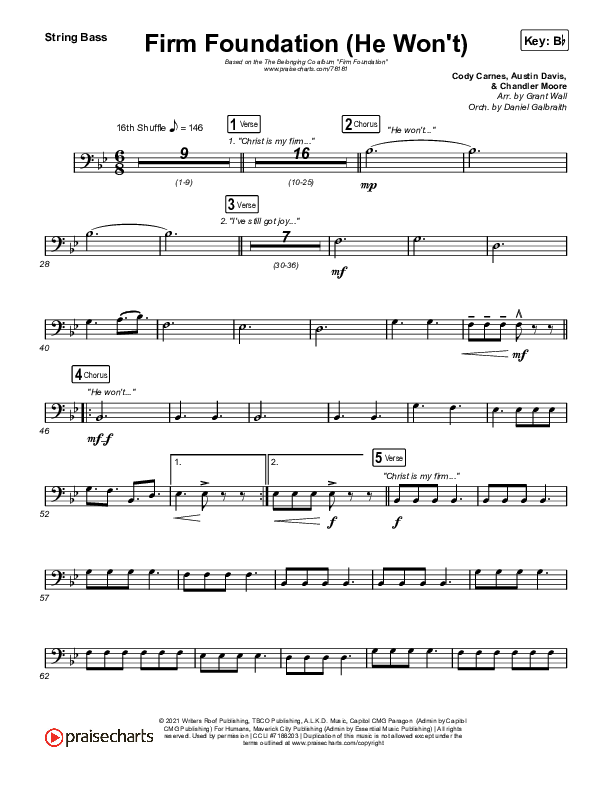 Firm Foundation (He Won't) (Live) Double Bass (The Belonging Co / Cody Carnes)