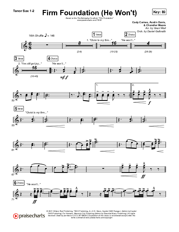 Firm Foundation (He Won't) (Live) Tenor Sax 1/2 (The Belonging Co / Cody Carnes)