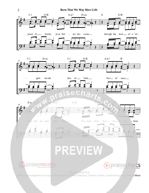 Born That We May Have Life Lead Sheet (PraiseVocals)