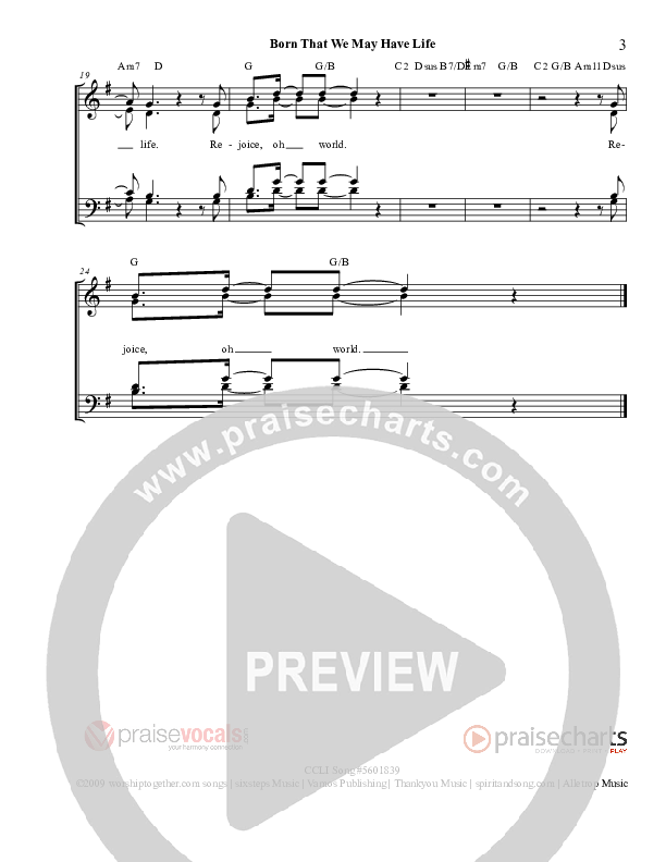 Born That We May Have Life Lead Sheet (PraiseVocals)