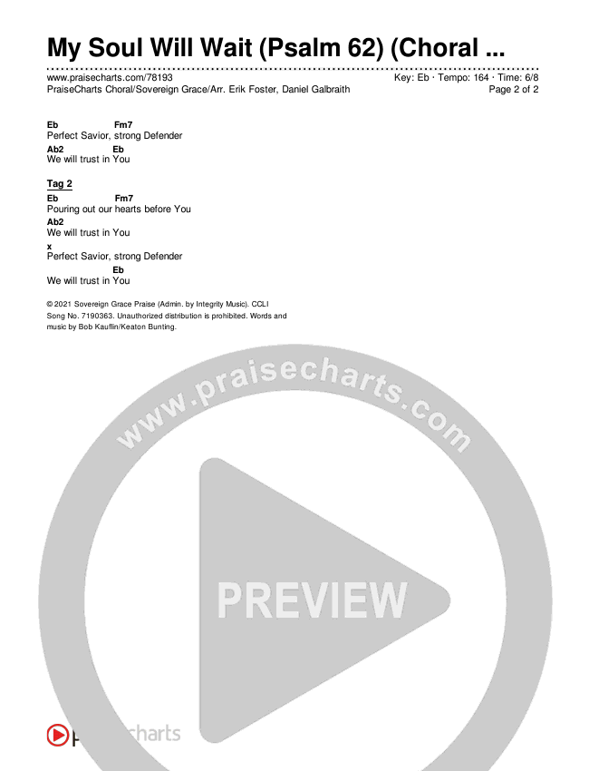 My Soul Will Wait (Psalm 62) (Choral Anthem SATB) Chords & Lyrics (Sovereign Grace / Arr. Erik Foster)