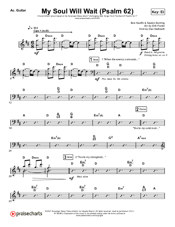 My Soul Will Wait (Psalm 62) (Choral Anthem SATB) Acoustic Guitar (Sovereign Grace / Arr. Erik Foster)