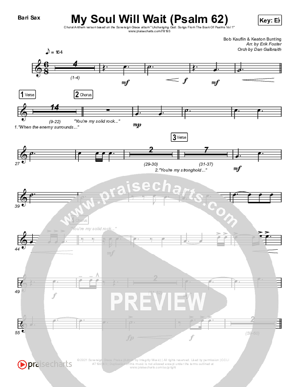 My Soul Will Wait (Psalm 62) (Choral Anthem SATB) Bari Sax (Sovereign Grace / Arr. Erik Foster)