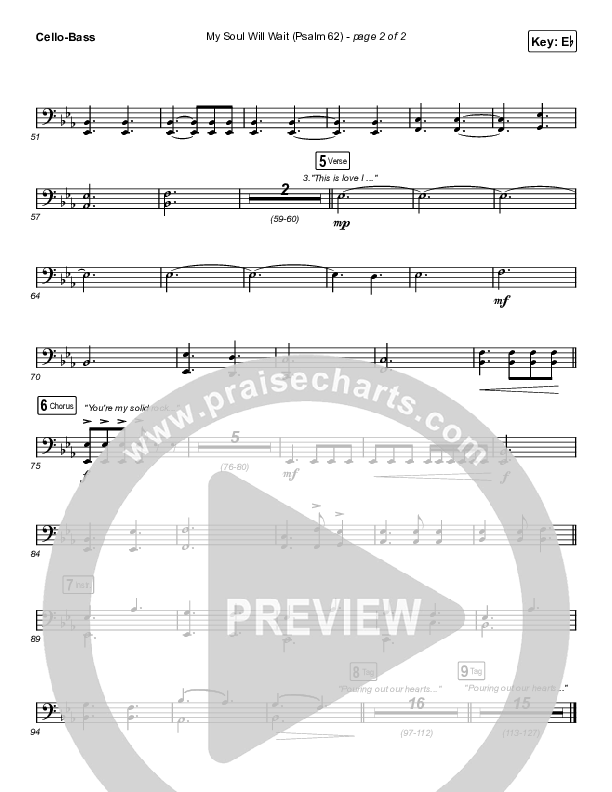 My Soul Will Wait (Psalm 62) (Choral Anthem SATB) Cello/Bass (Sovereign Grace / Arr. Erik Foster)