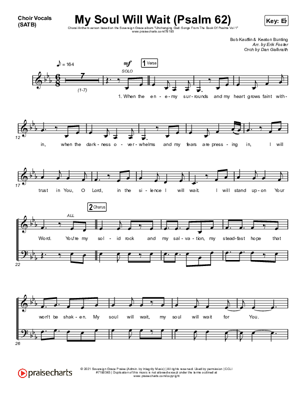 My Soul Will Wait (Psalm 62) (Choral Anthem SATB) Choir Vocals (Anthem SATB) (Sovereign Grace / Arr. Erik Foster)