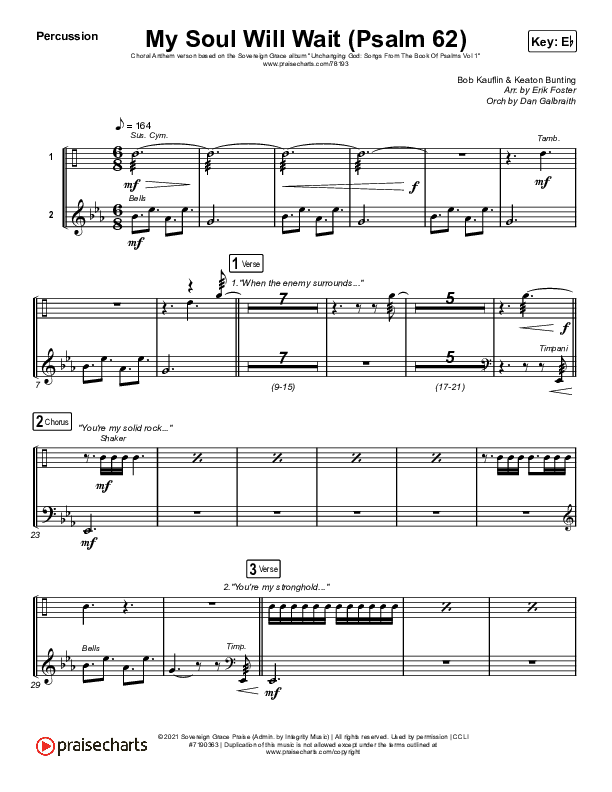 My Soul Will Wait (Psalm 62) (Choral Anthem SATB) Percussion (Sovereign Grace / Arr. Erik Foster)