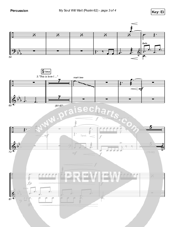 My Soul Will Wait (Psalm 62) (Choral Anthem SATB) Percussion (Sovereign Grace / Arr. Erik Foster)