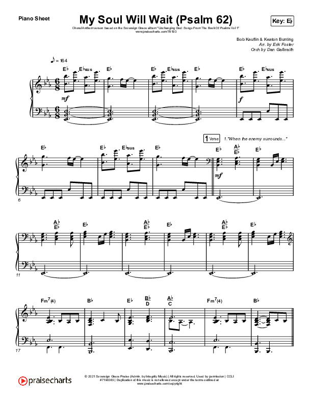 My Soul Will Wait (Psalm 62) (Choral Anthem SATB) Piano Sheet (Sovereign Grace / Arr. Erik Foster)
